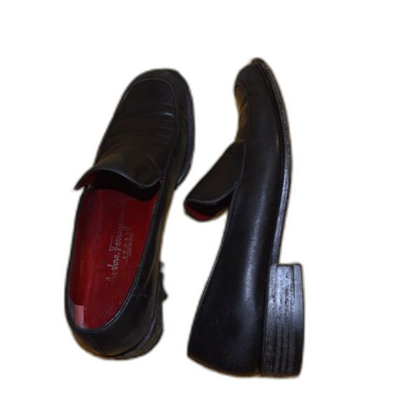 Salvatore Ferragamo Shoes - SALVATORE FERRAGAMO SPORT Square Toe Slides Black with Red Soles Vintage